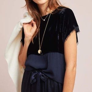 Tina + Jo | Anthropologie Navy Velvet Silk-Blend Top NWT, Size XS